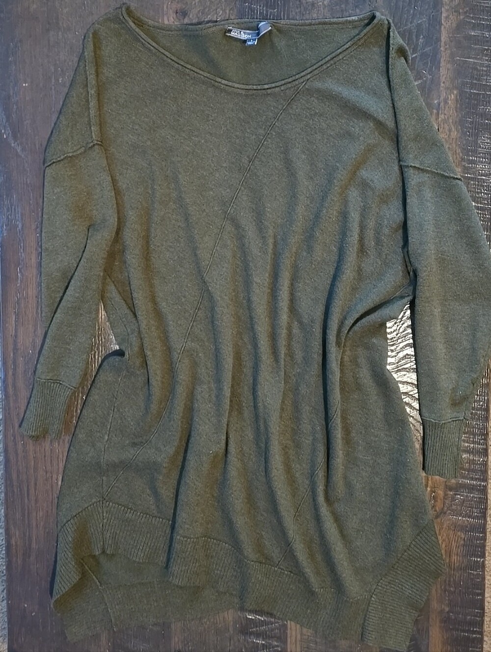 89th & Madison Olive Green Crewneck Oversized Knit Sweater